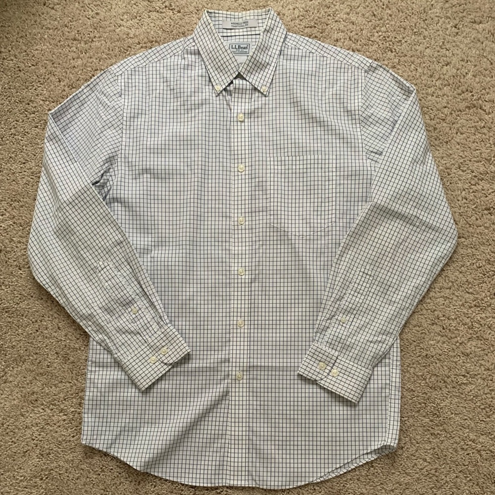 LL Bean Mens Wrinkle Free White Button Down Shirt